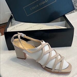 Colin Stuart White and Tan Strappy Block Heels